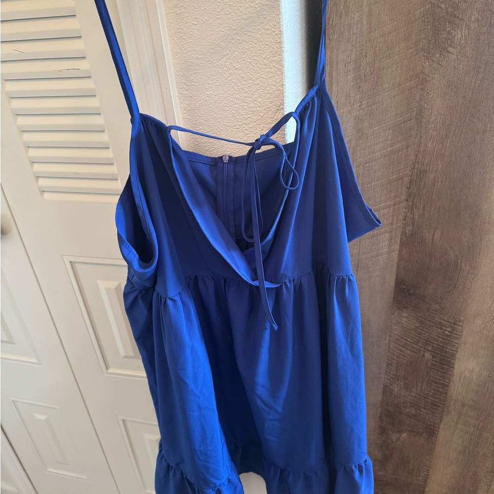 SHEIN Blue Sleeveless Tie Front Ruffled Dress